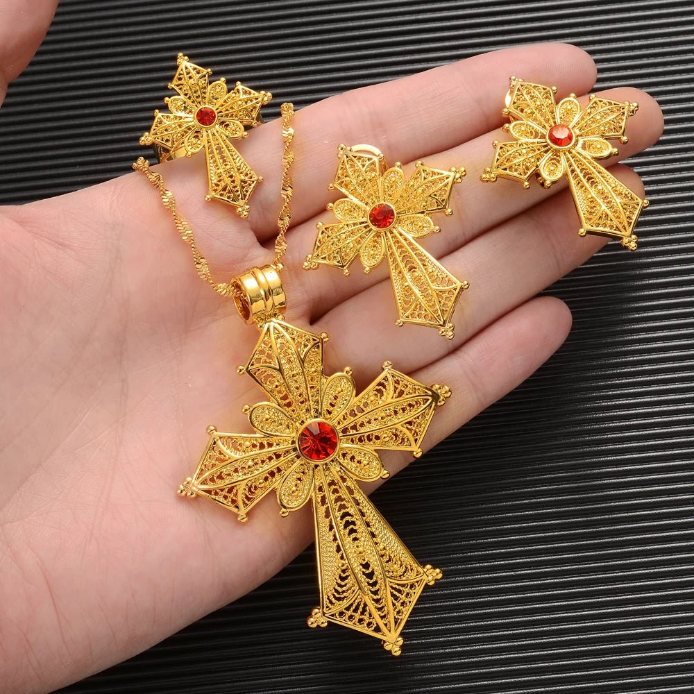Ethiopian Cross Jewelry Set | Necklaces, Earrings, Rings & Bangle - EthGebya