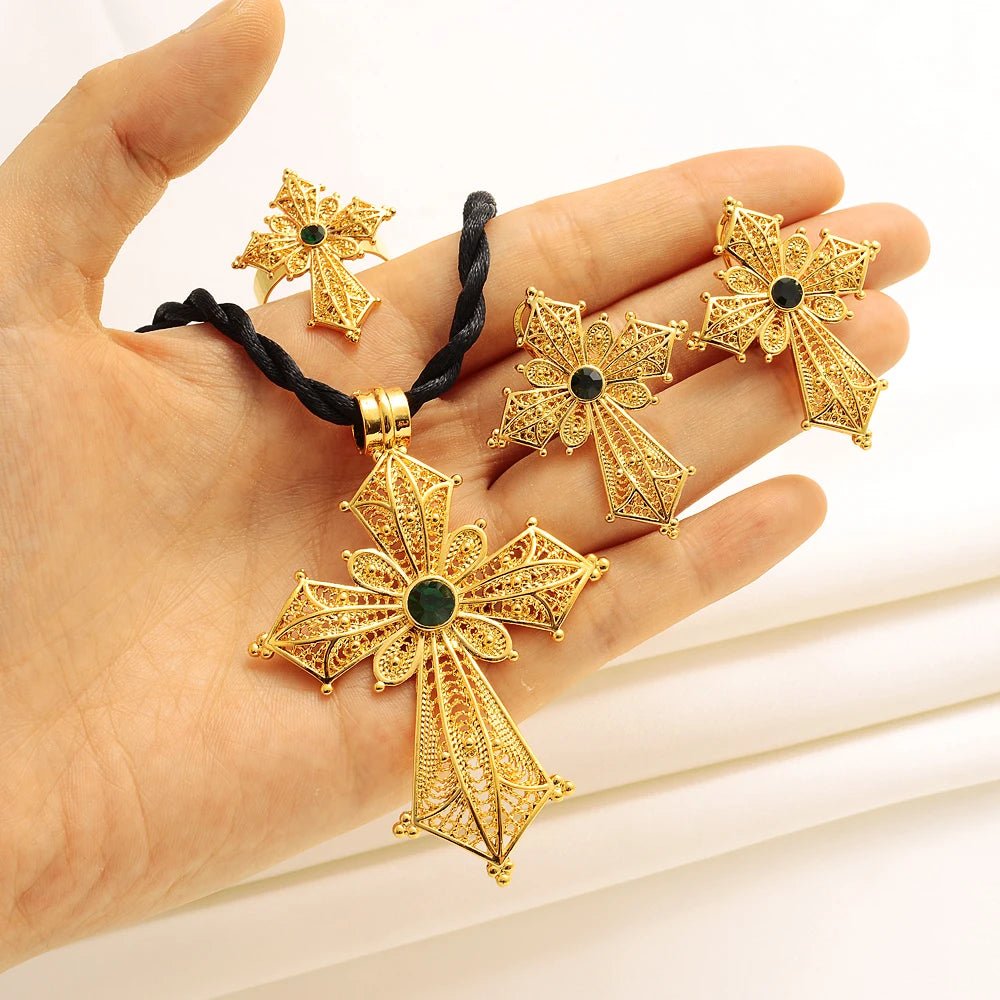 Ethiopian Cross Jewelry Set | Necklaces, Earrings, Rings & Bangle - EthGebya