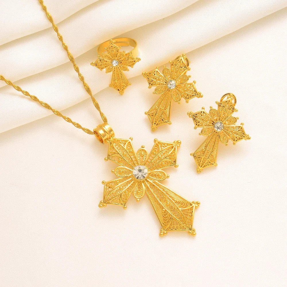 Ethiopian Cross Jewelry Set | Necklaces, Earrings, Rings & Bangle - EthGebya