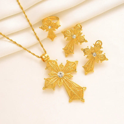 Ethiopian Cross Jewelry Set | Necklaces, Earrings, Rings & Bangle - EthGebya