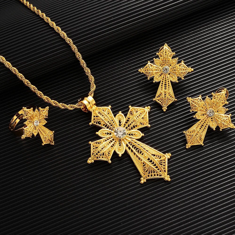 Ethiopian Cross Jewelry Set | Necklaces, Earrings, Rings & Bangle - EthGebya