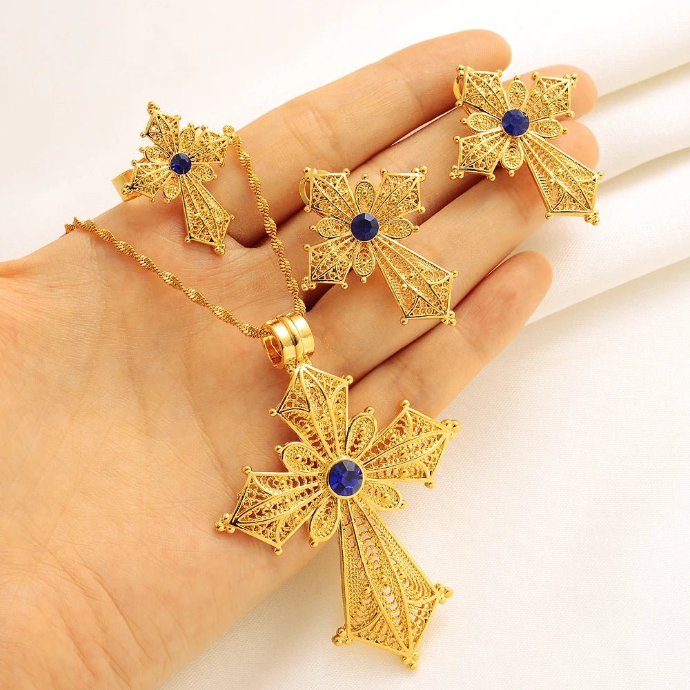Ethiopian Cross Jewelry Set | Necklaces, Earrings, Rings & Bangle - EthGebya