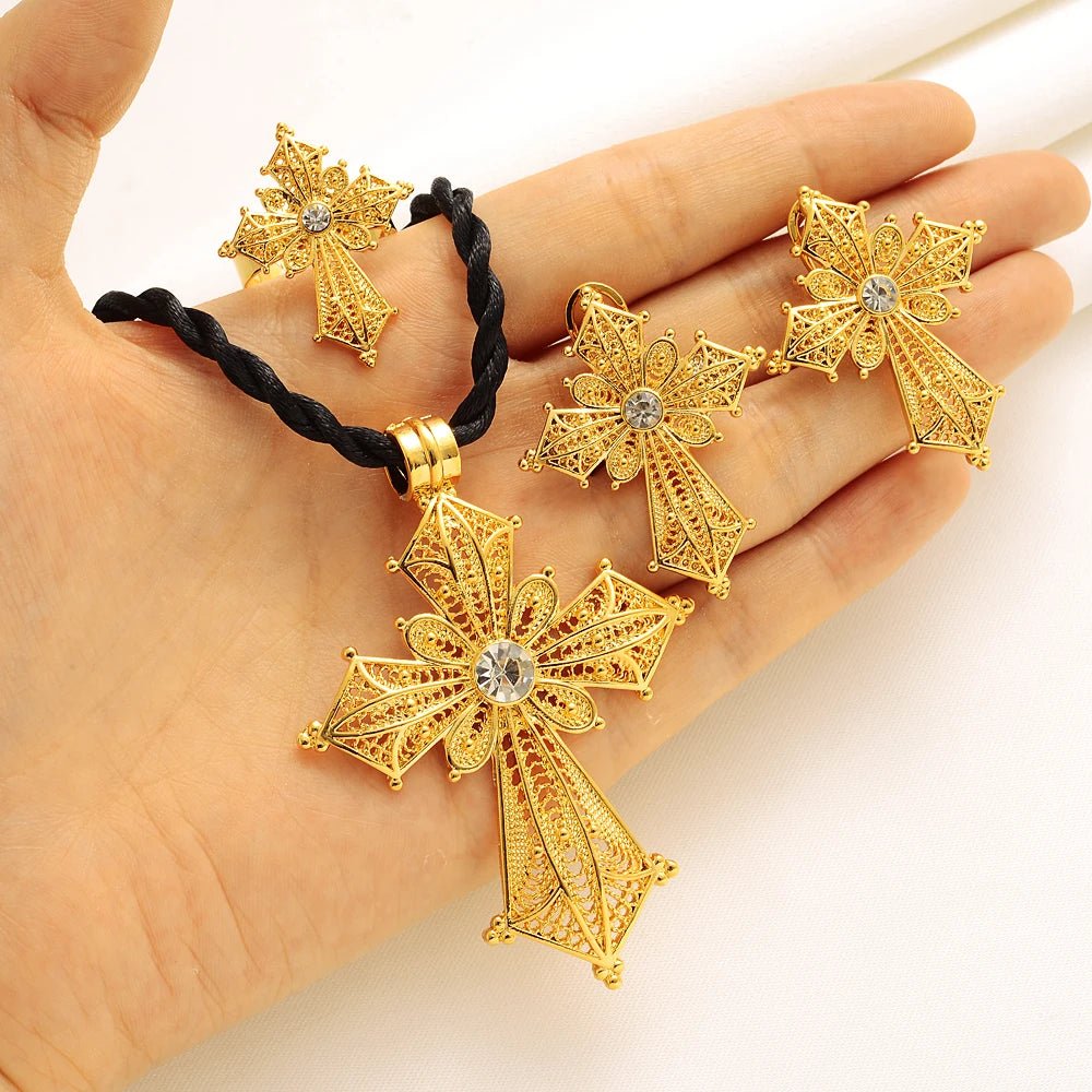 Ethiopian Cross Jewelry Set | Necklaces, Earrings, Rings & Bangle - EthGebya