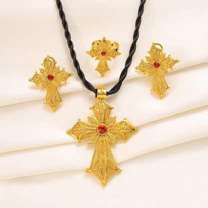 Ethiopian Cross Jewelry Set | Necklaces, Earrings, Rings & Bangle - EthGebya
