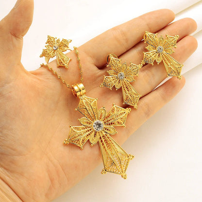 Ethiopian Cross Jewelry Set | Necklaces, Earrings, Rings & Bangle - EthGebya