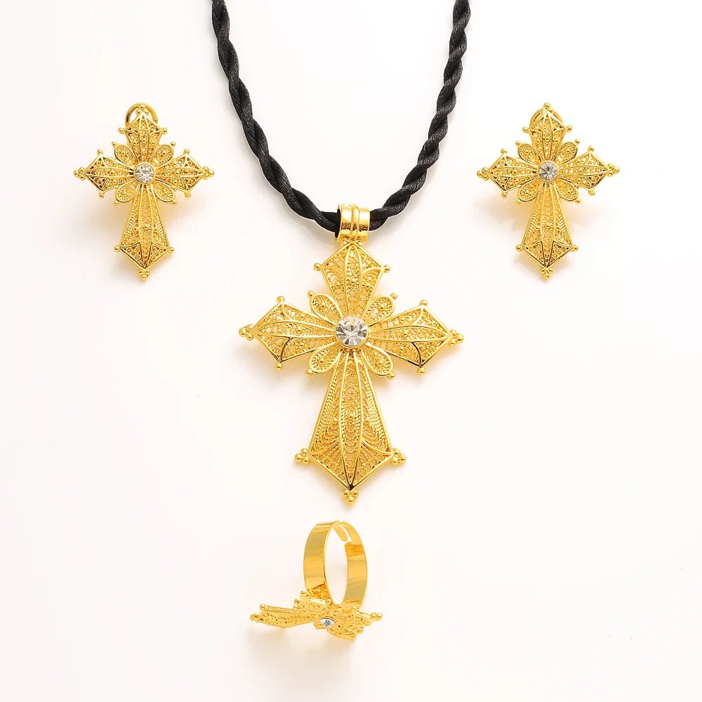 Ethiopian Cross Jewelry Set | Necklaces, Earrings, Rings & Bangle - EthGebya