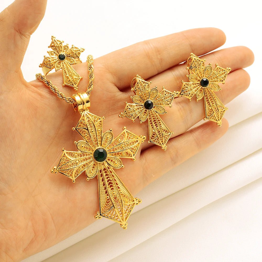 Ethiopian Cross Jewelry Set | Necklaces, Earrings, Rings & Bangle - EthGebya