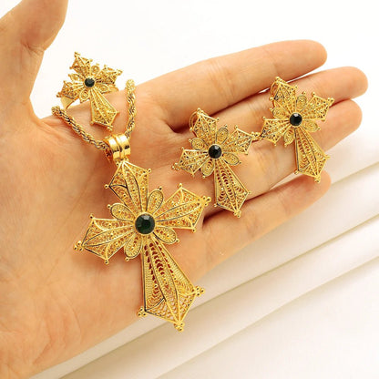 Ethiopian Cross Jewelry Set | Necklaces, Earrings, Rings & Bangle - EthGebya