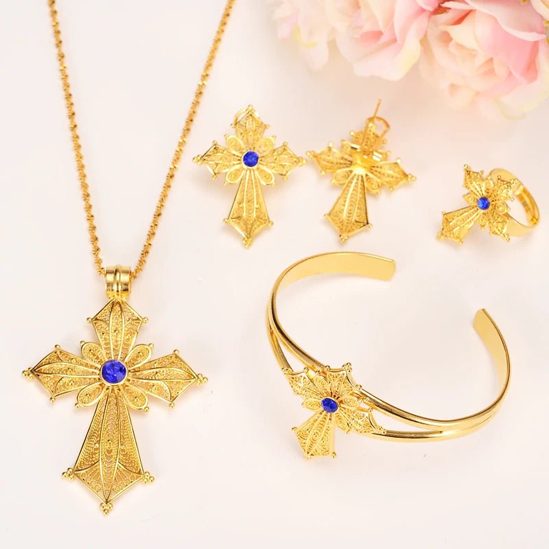 Ethiopian Cross Jewelry Set | Necklaces, Earrings, Rings & Bangle - EthGebya