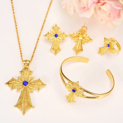 Ethiopian Cross Jewelry Set | Necklaces, Earrings, Rings & Bangle - EthGebya