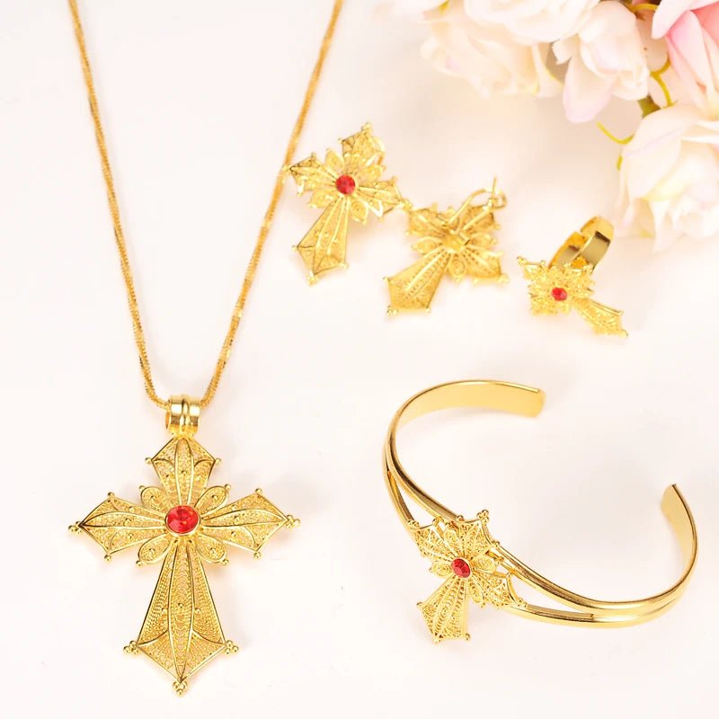 Ethiopian Cross Jewelry Set | Necklaces, Earrings, Rings & Bangle - EthGebya