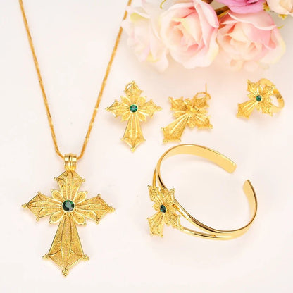 Ethiopian Cross Jewelry Set | Necklaces, Earrings, Rings & Bangle - EthGebya
