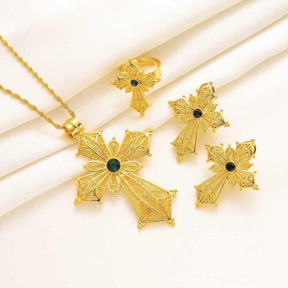 Ethiopian Cross Jewelry Set | Necklaces, Earrings, Rings & Bangle - EthGebya