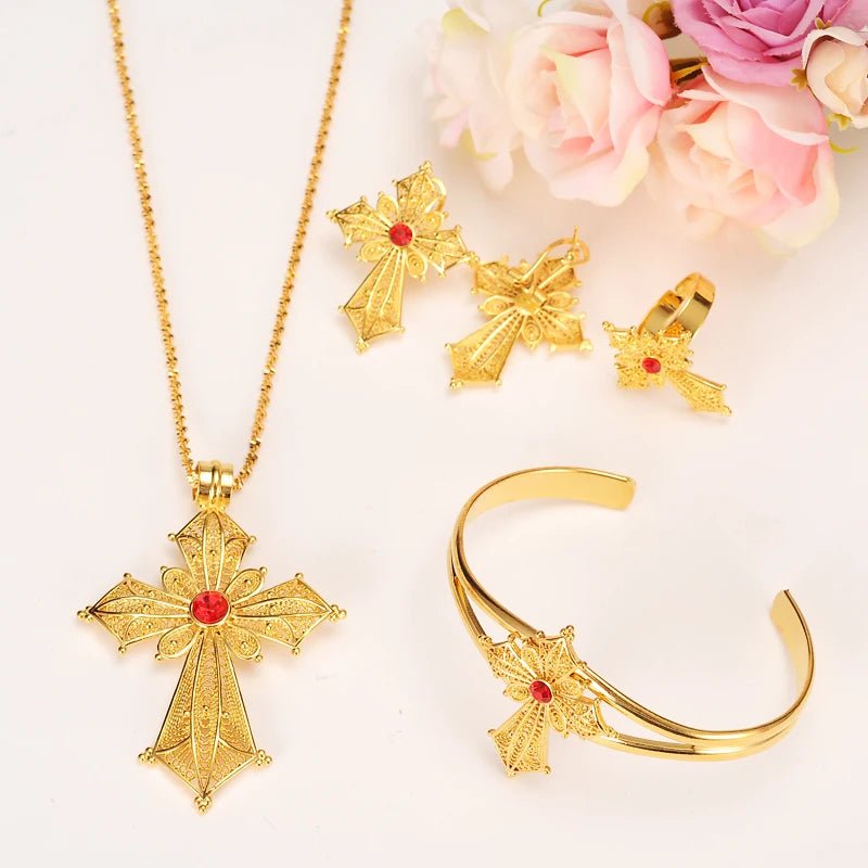 Ethiopian Cross Jewelry Set | Necklaces, Earrings, Rings & Bangle - EthGebya