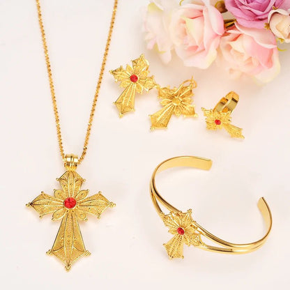 Ethiopian Cross Jewelry Set | Necklaces, Earrings, Rings & Bangle - EthGebya