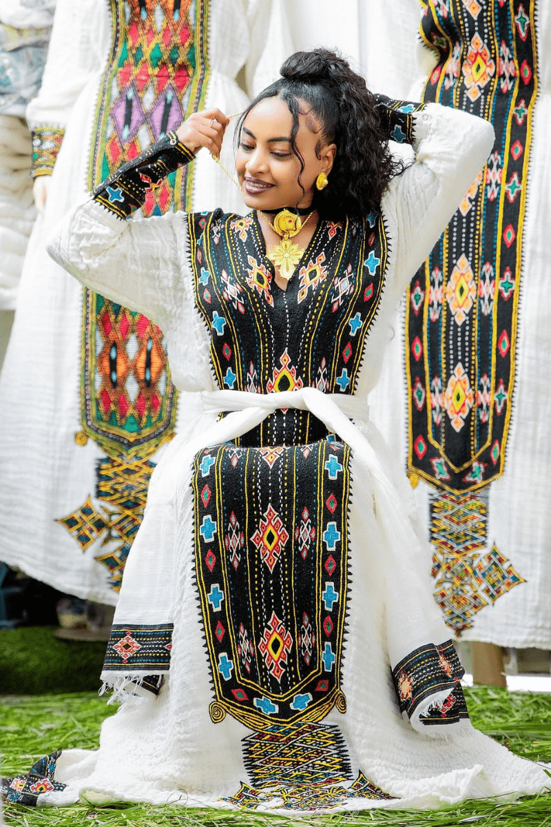 Ethiopian Cultural Dress Fetil Habesha Dress - የአክሱም ፈትል ቀሚስ - EthGebya