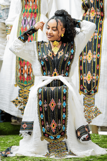 Ethiopian Cultural Dress Fetil Habesha Dress - የአክሱም ፈትል ቀሚስ - EthGebya