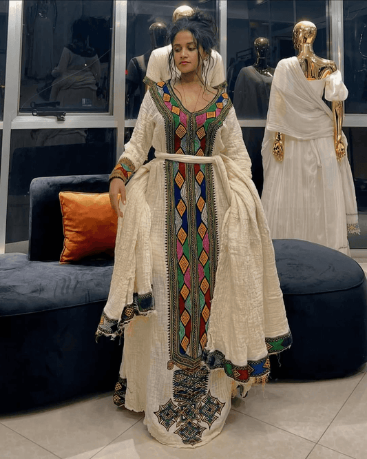 Ethiopian Cultural Dress Fetil Habesha Dress - የአክሱም ፈትል ቀሚስ \ - EthGebya