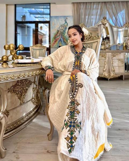 Ethiopian Cultural Dress Fetil Habesha Dress - የአክሱም ፈትል ቀሚስ - EthGebya