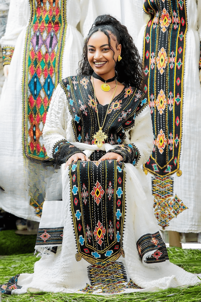 Ethiopian Cultural Dress Fetil Habesha Dress - የአክሱም ፈትል ቀሚስ - EthGebya