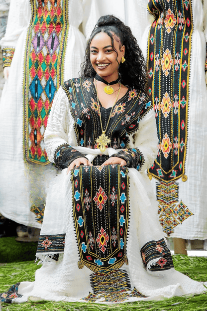 Ethiopian Cultural Dress Fetil Habesha Dress - የአክሱም ፈትል ቀሚስ - EthGebya