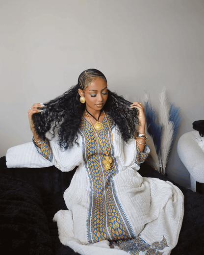 Ethiopian Cultural Dress, Fetil Habesha Dress - የአክሱም ፈትል ቀሚስ - EthGebya