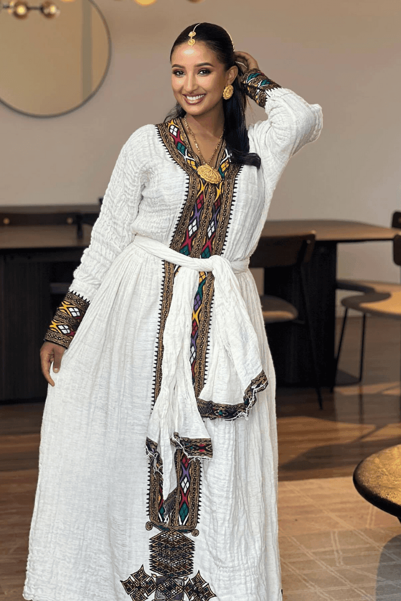 Ethiopian Cultural Dress Fetil Habesha Dress - የአክሱም ፈትል ቀሚስ - EthGebya
