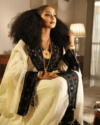 Ethiopian Cultural Dress Fetil Habesha Dress - የአክሱም ፈትል ቀሚስ - EthGebya