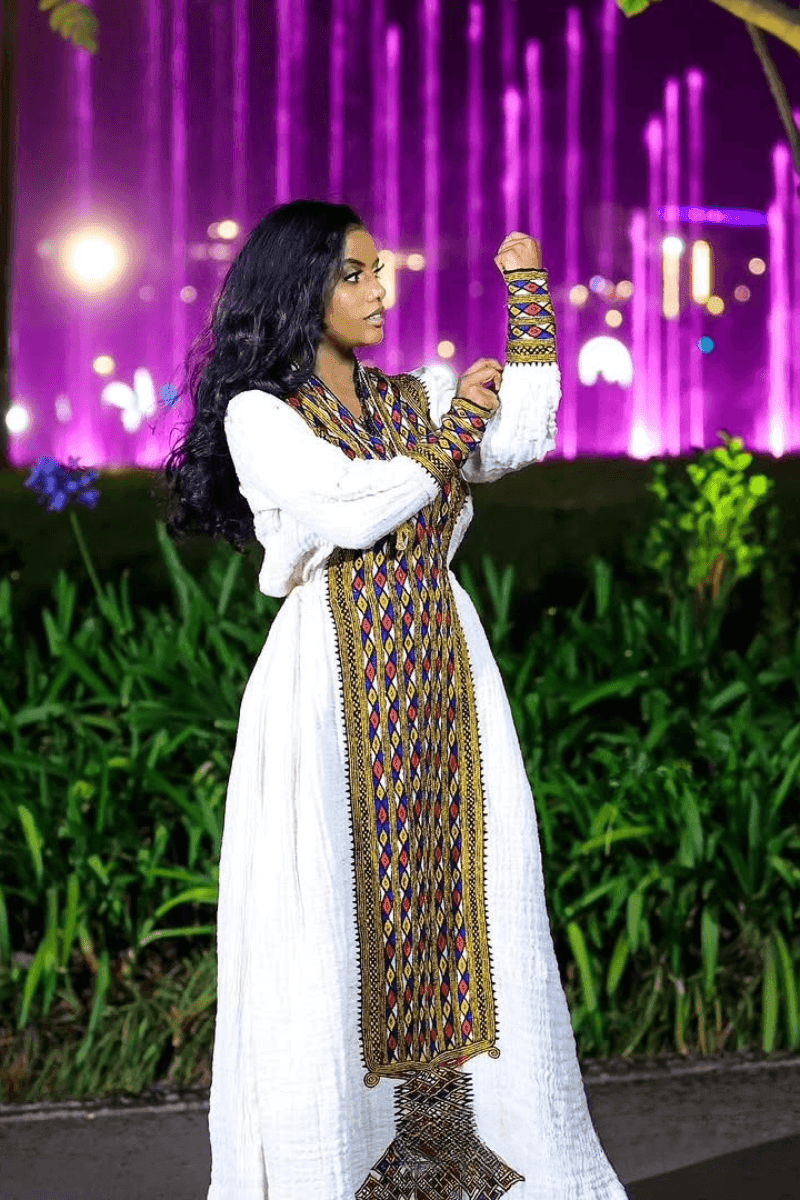Ethiopian Cultural Dress Fetil Habesha Dress - የአክሱም ፈትል ቀሚስ - EthGebya