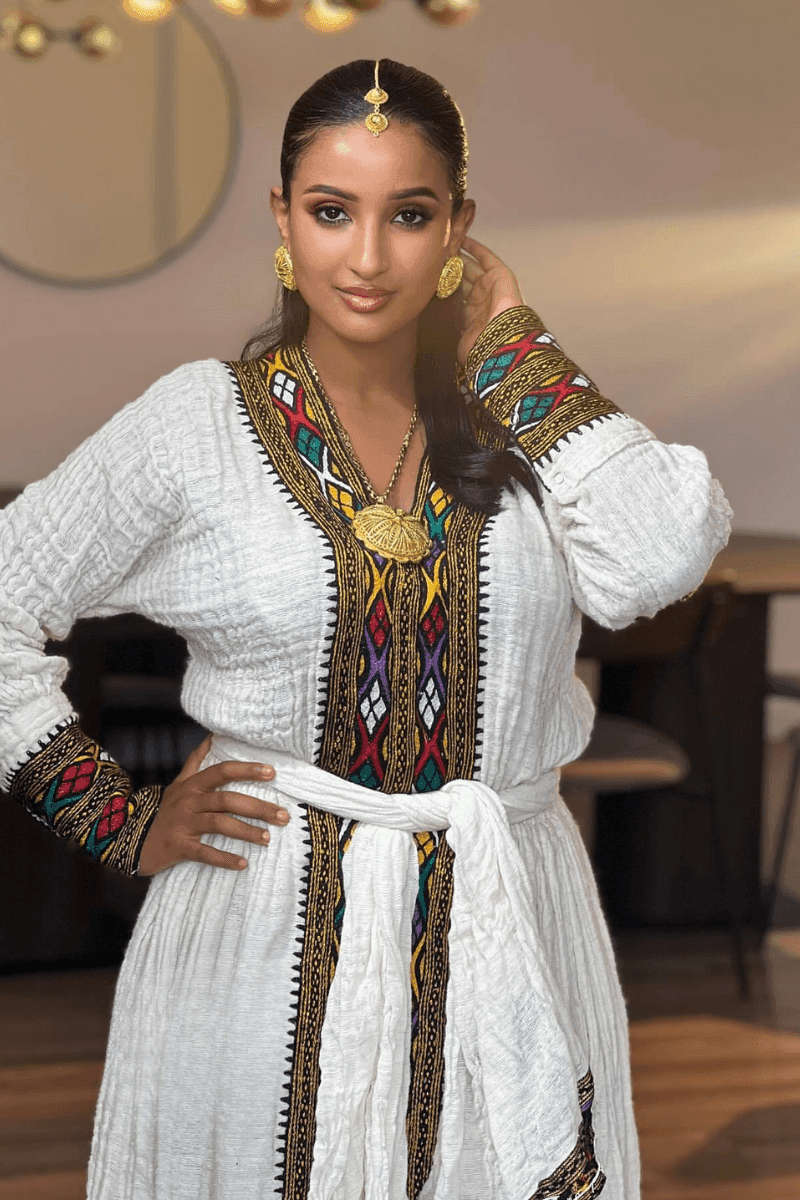 Ethiopian Cultural Dress Fetil Habesha Dress - የአክሱም ፈትል ቀሚስ - EthGebya