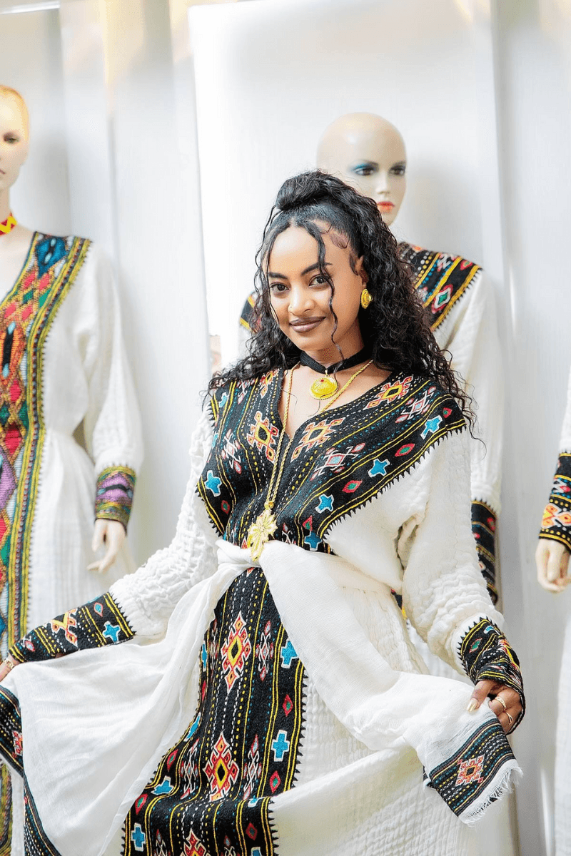 Ethiopian Cultural Dress Fetil Habesha Dress - የአክሱም ፈትል ቀሚስ - EthGebya