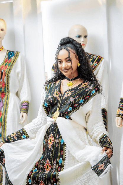 Ethiopian Cultural Dress Fetil Habesha Dress - የአክሱም ፈትል ቀሚስ - EthGebya