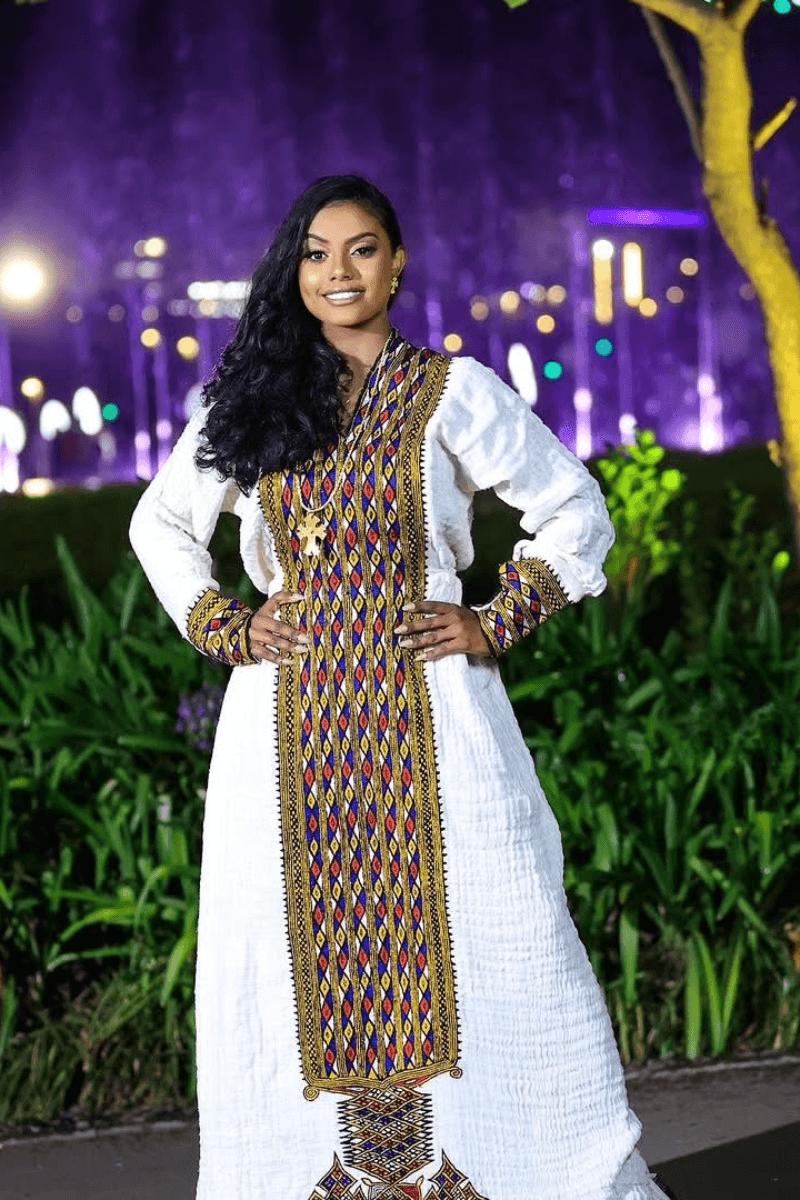 Ethiopian Cultural Dress Fetil Habesha Dress - የአክሱም ፈትል ቀሚስ - EthGebya