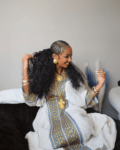 Ethiopian Cultural Dress, Fetil Habesha Dress - የአክሱም ፈትል ቀሚስ - EthGebya