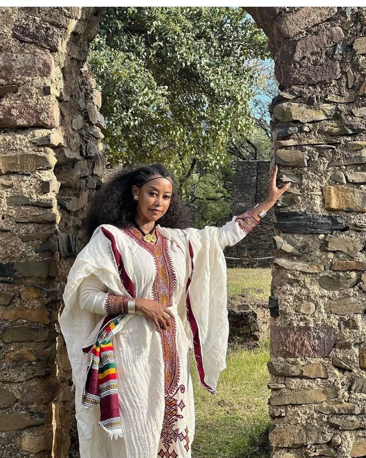 Ethiopian Cultural Dress Gondar Habesha Kemis - የጎንደር ፈትል ቀሚስ - EthGebya