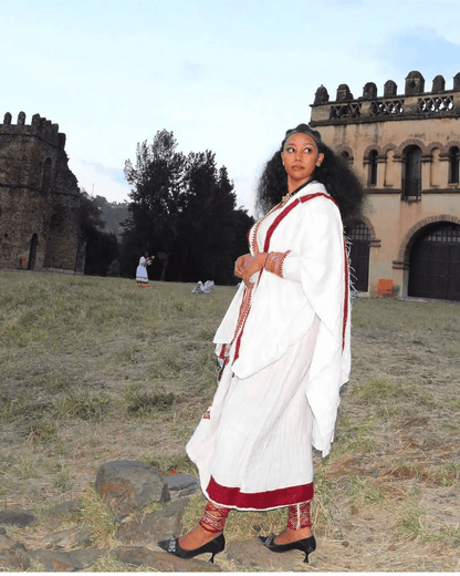 Ethiopian Cultural Dress Gondar Habesha Kemis - የጎንደር ፈትል ቀሚስ - EthGebya