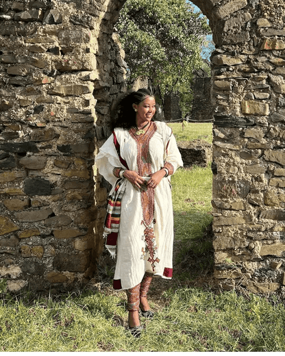 Ethiopian Cultural Dress Gondar Habesha Kemis - የጎንደር ፈትል ቀሚስ - EthGebya
