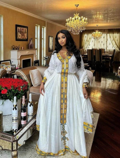 Ethiopian Cultural Dress Menen Kemis Tilf Habesha Dress - EthGebya