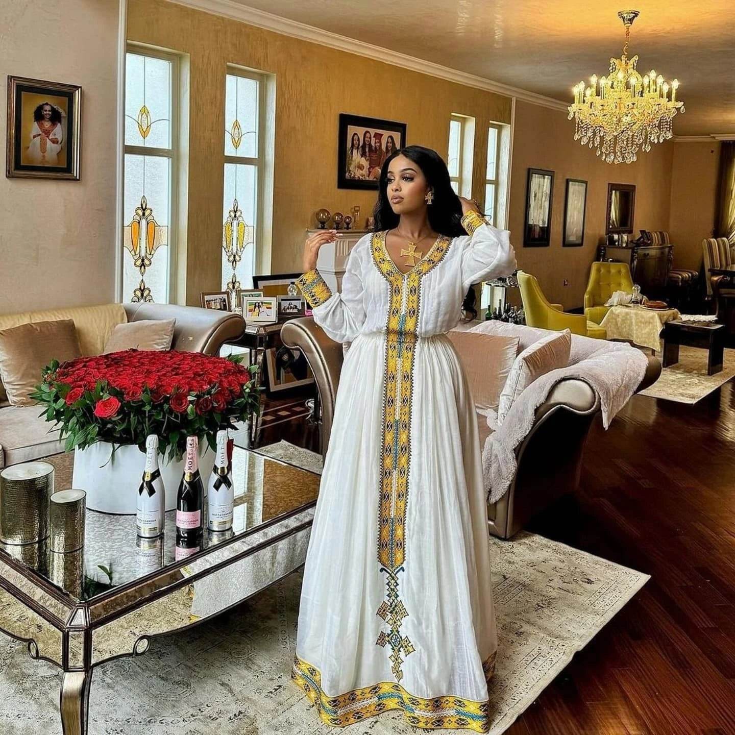 Ethiopian Cultural Dress Menen Kemis Tilf Habesha Dress - EthGebya