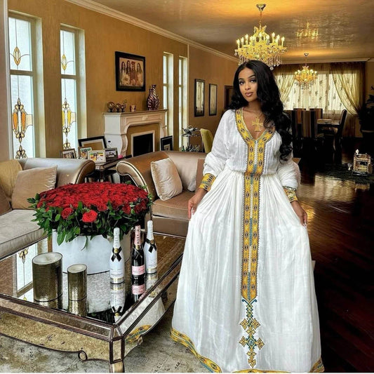 Ethiopian Cultural Dress Menen Kemis Tilf Habesha Dress - EthGebya