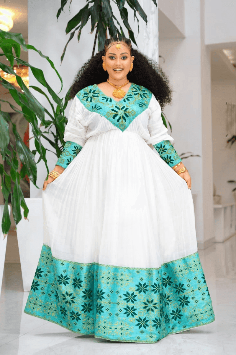Ethiopian Cultural Dress Zuria Saba Kemis Tilf Habesha Dress - EthGebya