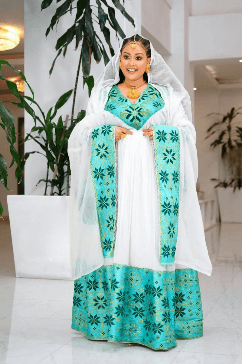 Ethiopian Cultural Dress Zuria Saba Kemis Tilf Habesha Dress - EthGebya