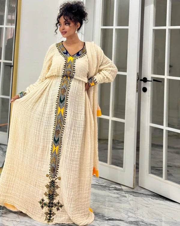 Ethiopian Dress, Axum Habesha Kemis Handmade Habesha Dress - የአክሱም ፈትል ቀሚስ - EthGebya