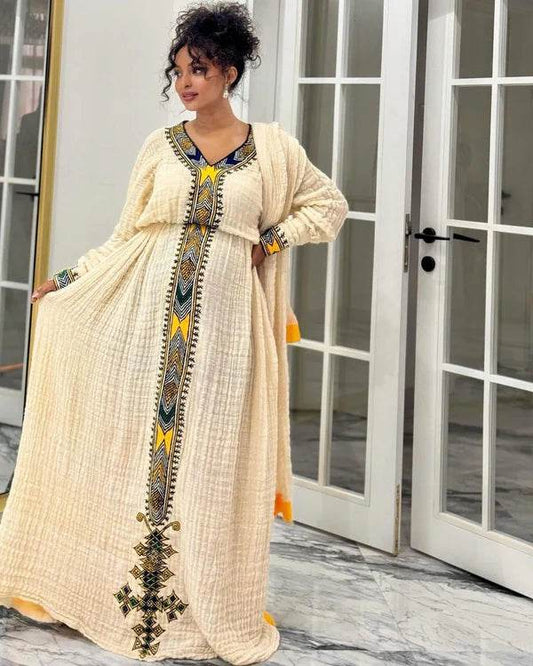 Ethiopian Dress, Axum Habesha Kemis Handmade Habesha Dress - የአክሱም ፈትል ቀሚስ - EthGebya