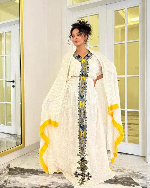 Ethiopian Dress, Axum Habesha Kemis Handmade Habesha Dress - የአክሱም ፈትል ቀሚስ - EthGebya