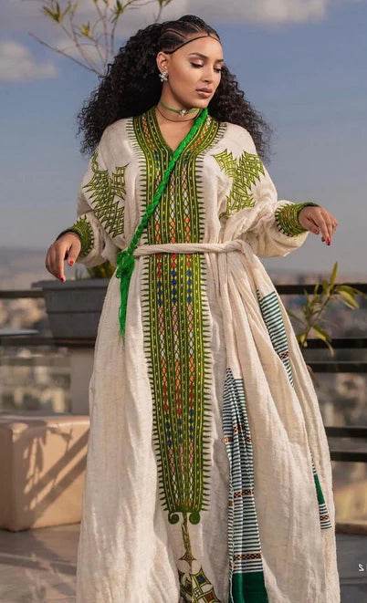 Ethiopian Dress, Gondar Habesha Kemis, Habesha Dress - የጎንደር ፈትል ቀሚስ - EthGebya