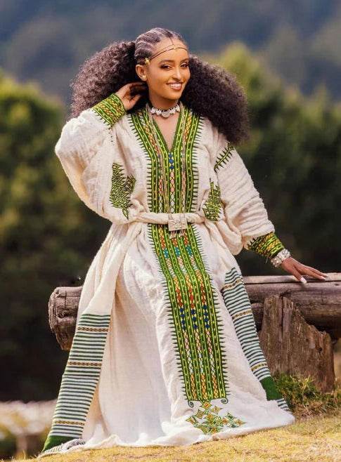 Ethiopian Dress, Gondar Habesha Kemis, Habesha Dress - የጎንደር ፈትል ቀሚስ - EthGebya