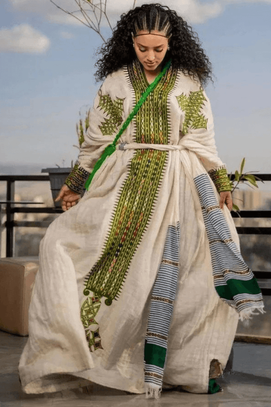 Ethiopian Dress, Gondar Habesha Kemis, Habesha Dress - የጎንደር ፈትል ቀሚስ - EthGebya