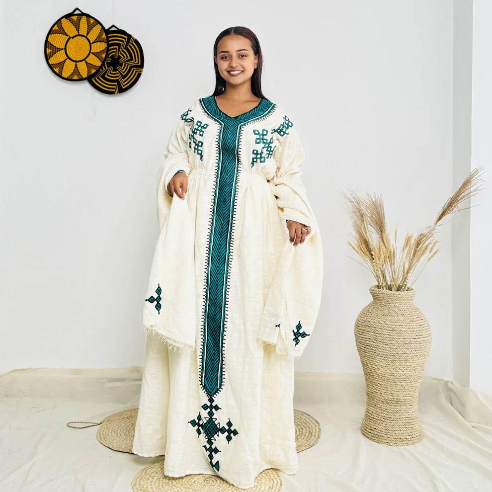 Ethiopian dress new style Gondar Habesha Kemis - የጎንደር ፈትል ቀሚስ - EthGebya