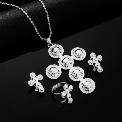 Ethiopian Gold Jewelry Set | Habesha Pendant, Earrings & Ring - EthGebya